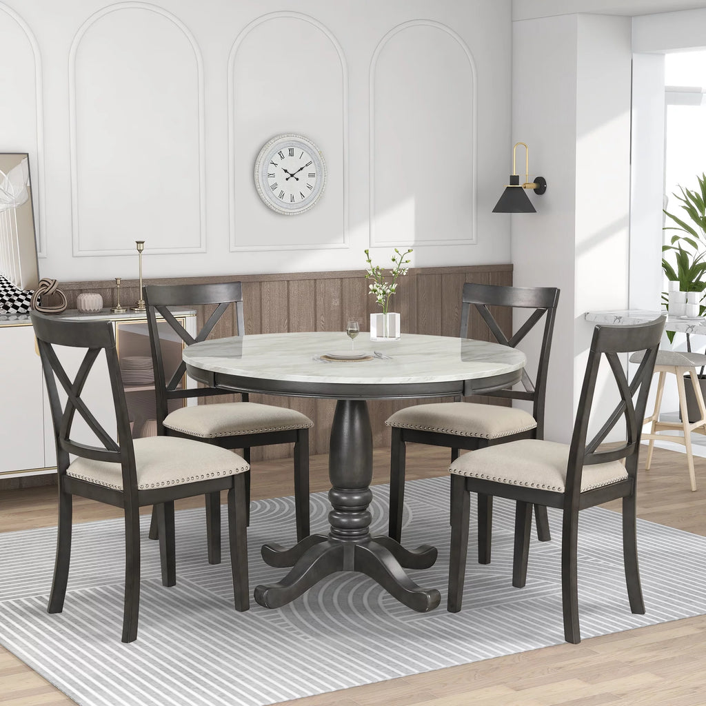 5 Piece Solid Wood Dining Room Set with 4 Chairs Y4328