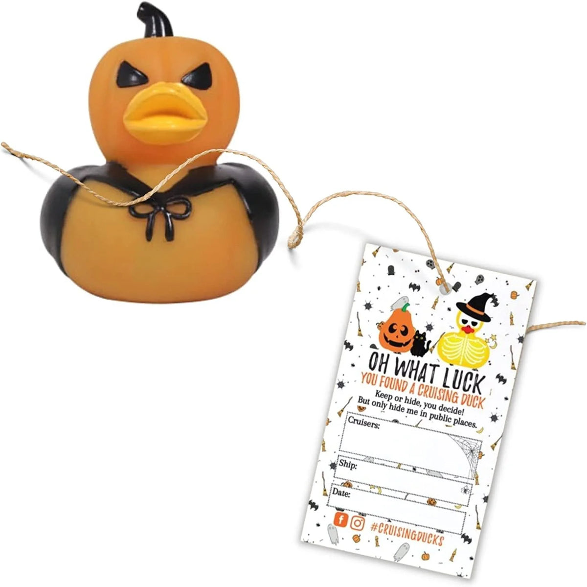 30 pk 2 x 3.25 Halloween Rubber Duck Hang Tags with Holes G6827