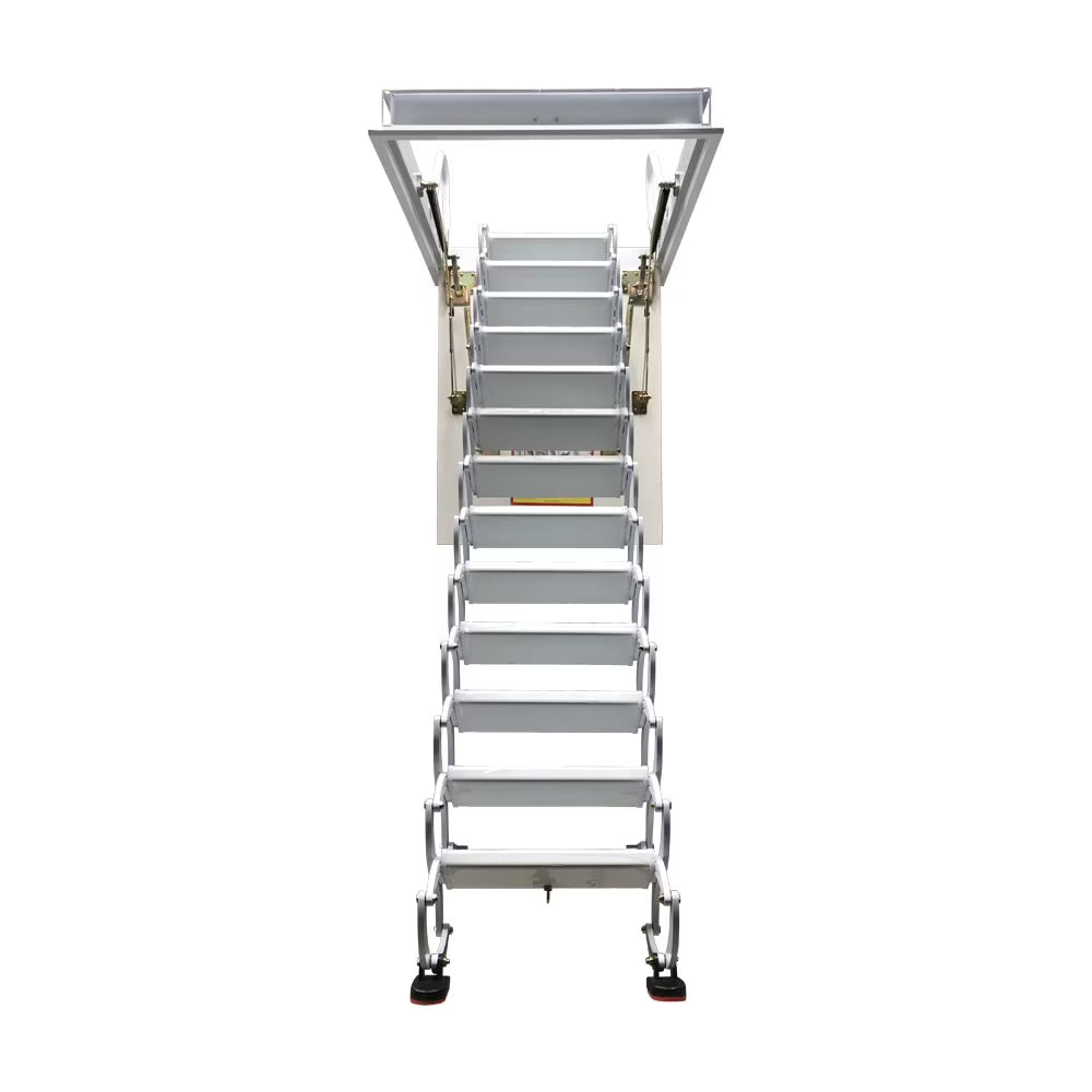 Attic Pull Down Ceiling Ladder Stairs Retractable Folding Extension Loft Stairs Ti-Mg Alloy White 31.5*39.37in Max. 10.5ft Height T35879