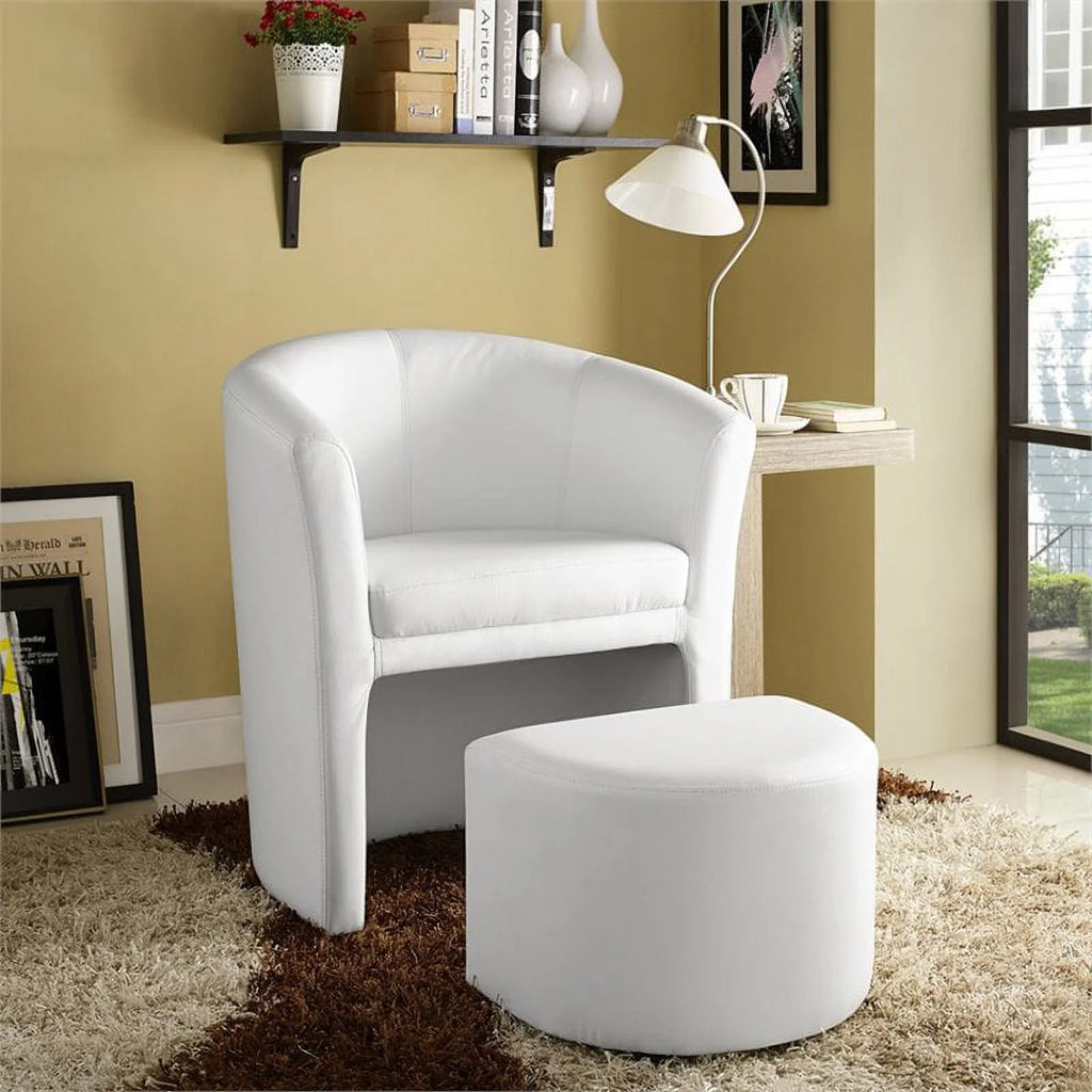 2 Piece Faux Leather Accent Chair Set with Ottoman in White H3200