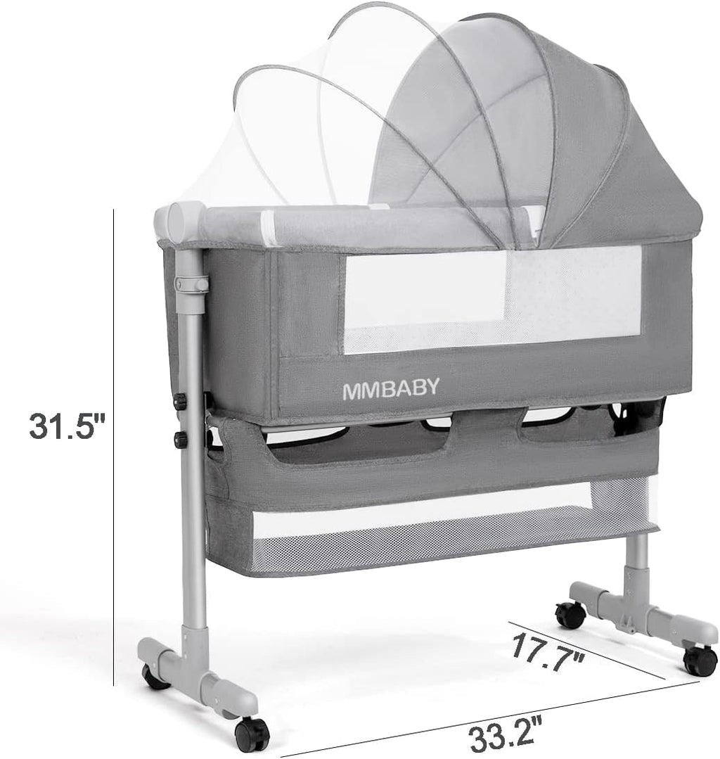 3 in 1 Travel Bedside Bassinet with Wheels, Height Adjustable, with Mosquito Nets R108