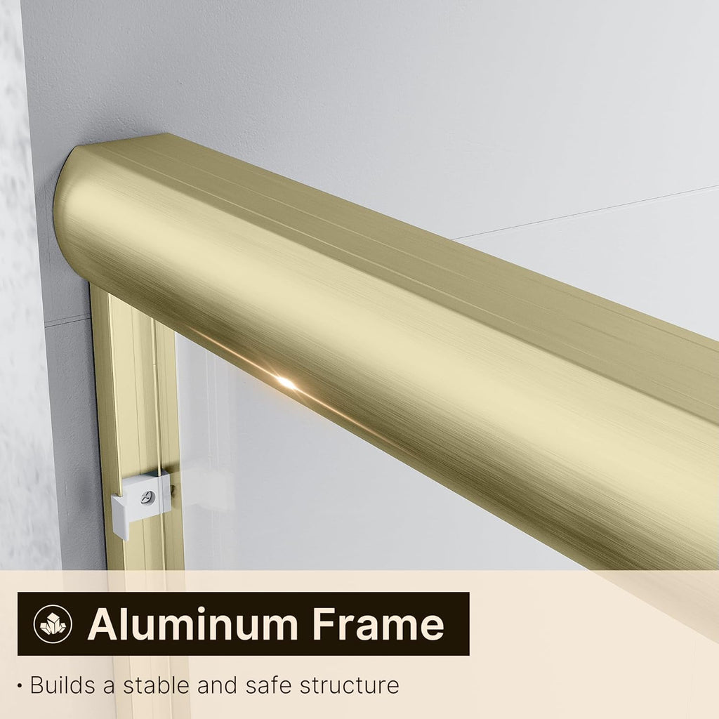 60 in. W x 72 in. H Double Sliding Semi-Frameless Shower Door, 1/4" Clear Tempered Glass, Brushed Gold Finish G62063