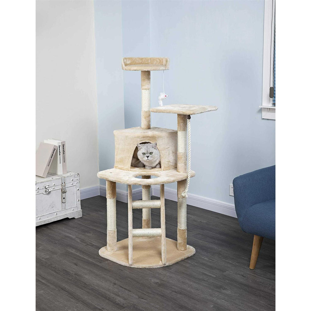 Beige Cat Tree Condo with Sisal Covered Posts M4477