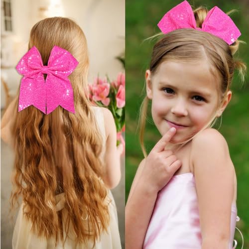 7 Inch Sequin Red Hair Bow Clips M813640
