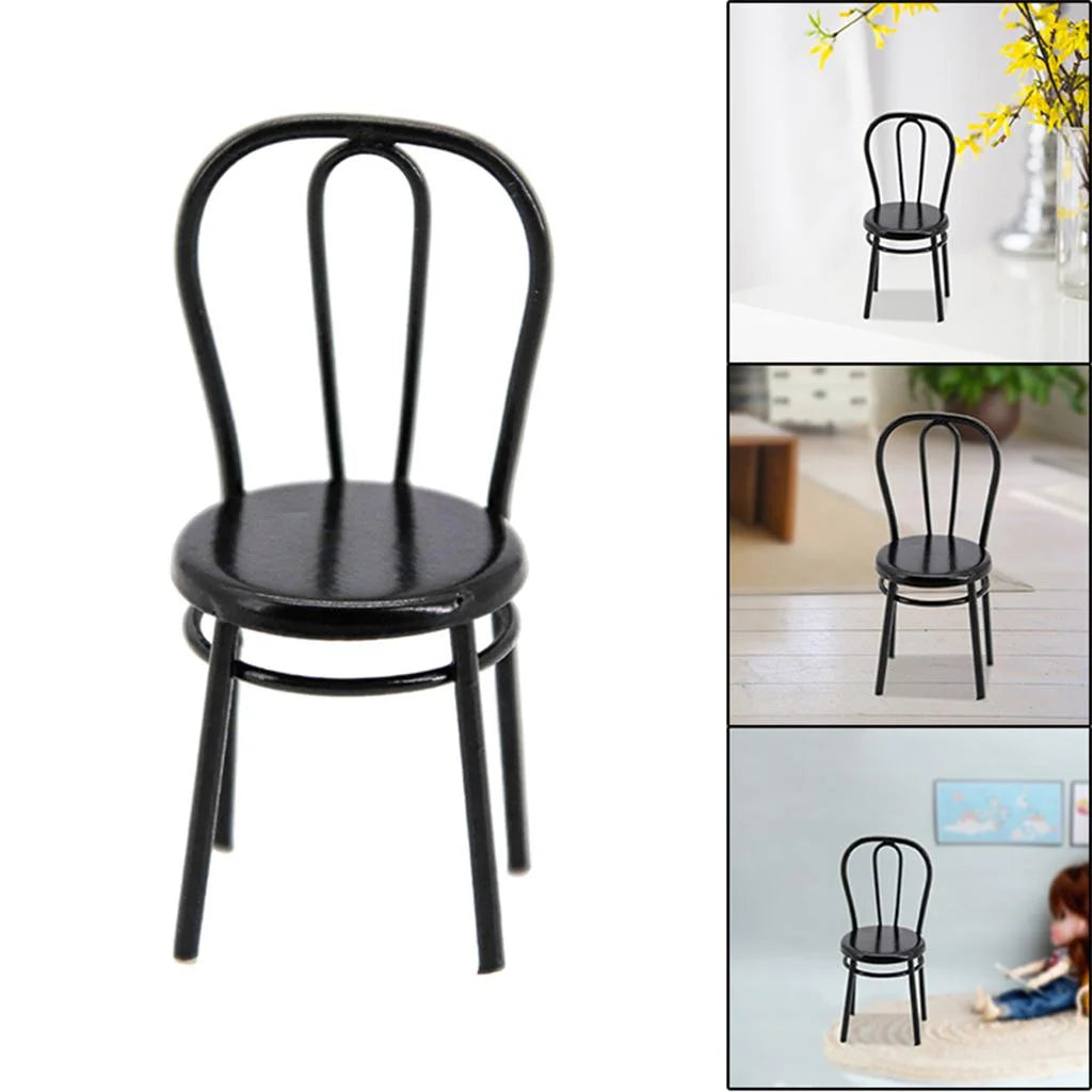 Black Metal Dollhouse Miniature Dining Furniture Seat I126510