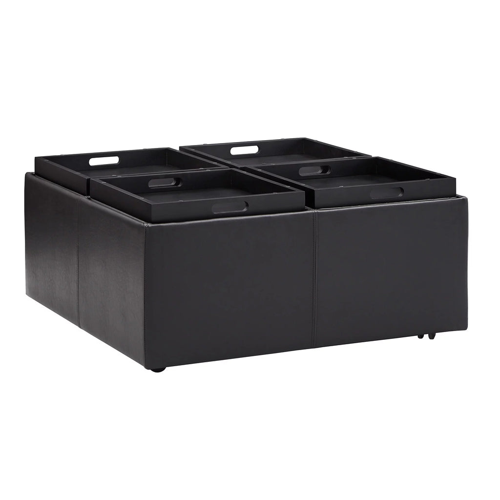 Dark Brown Faux Leather Storage Ottoman with 4 Trays P387459