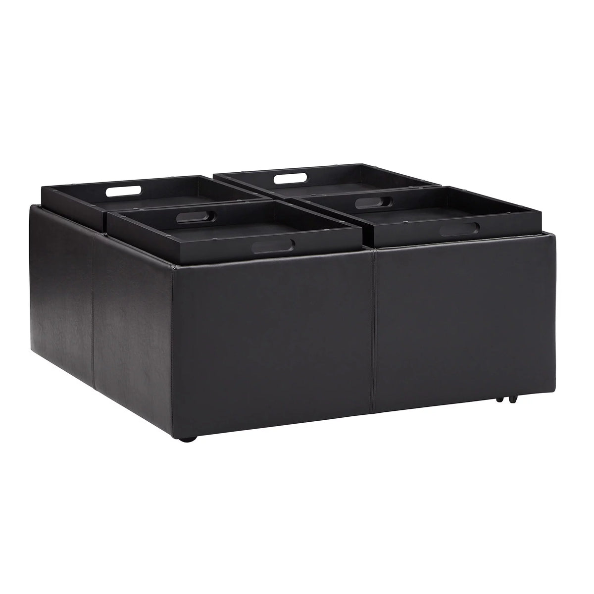 Dark Brown Faux Leather Storage Ottoman with 4 Trays P387459