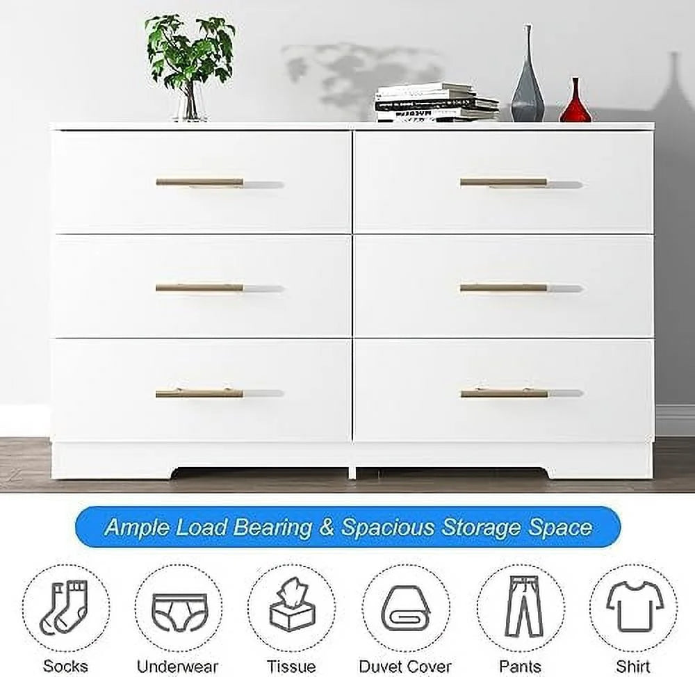 White 6 Drawer Wood Dresser with LED Light B984