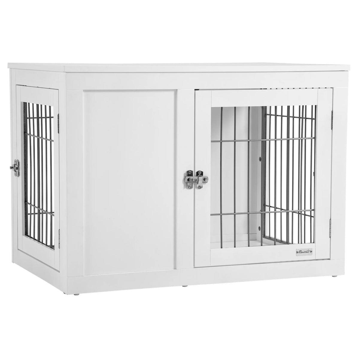 White Dog Crate Furniture End Table with Double Doors J836