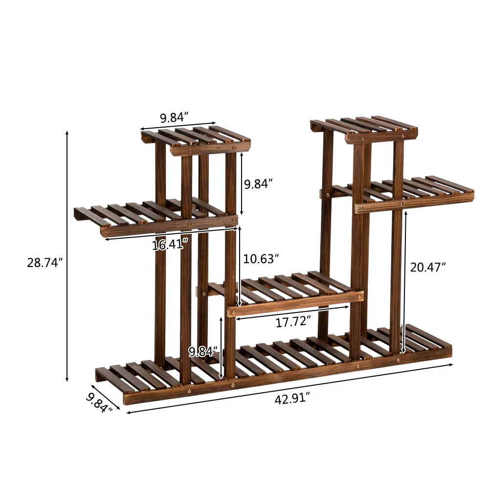 Wood Tall Tiered Plant Stand 4 Floors with 12 Seats T184