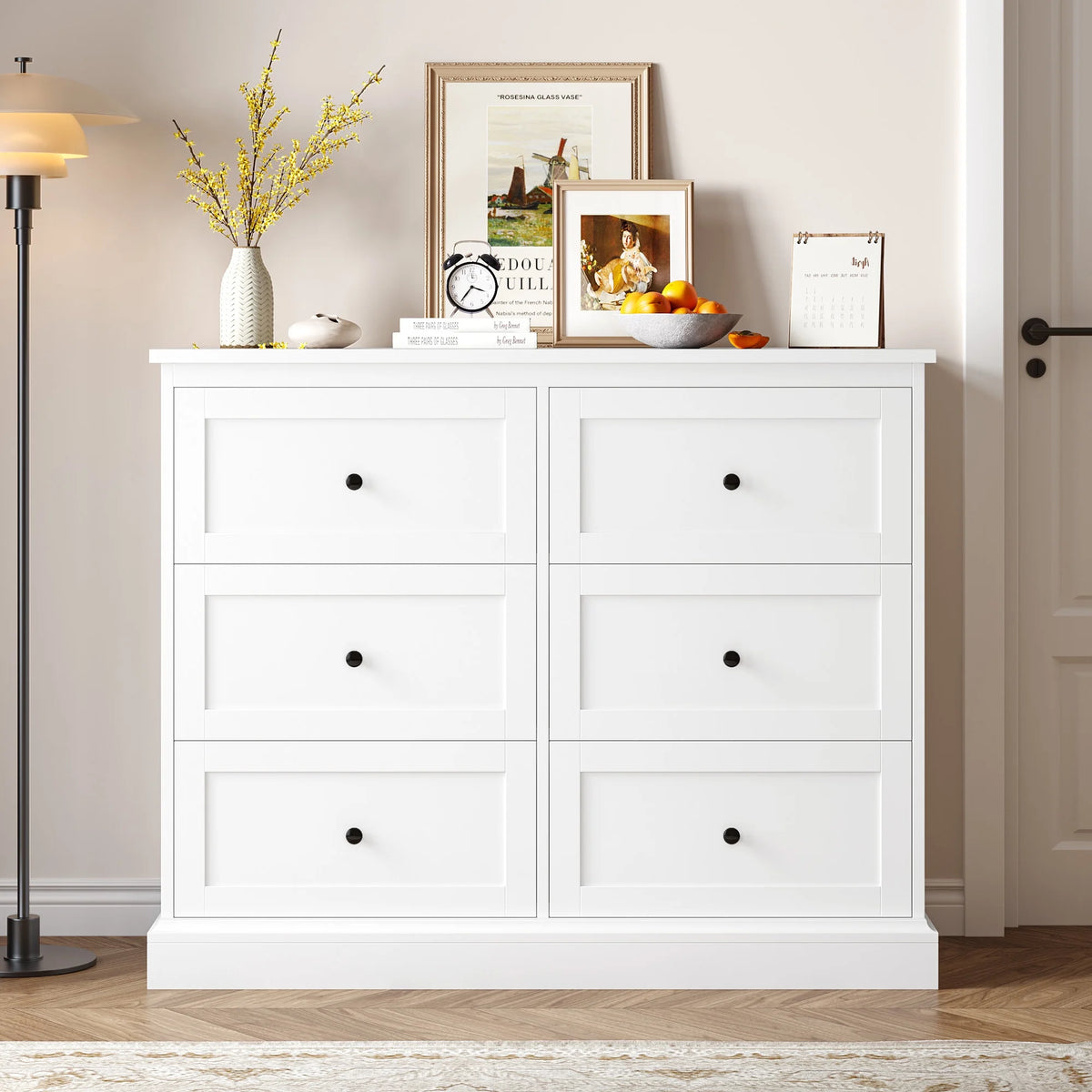 White 6 Drawer Wood Dresser V1772