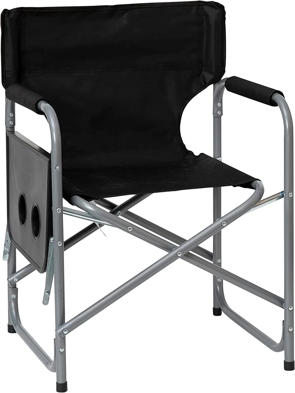 Black Folding Camping Chair with Side Table and Cup Holder X836826