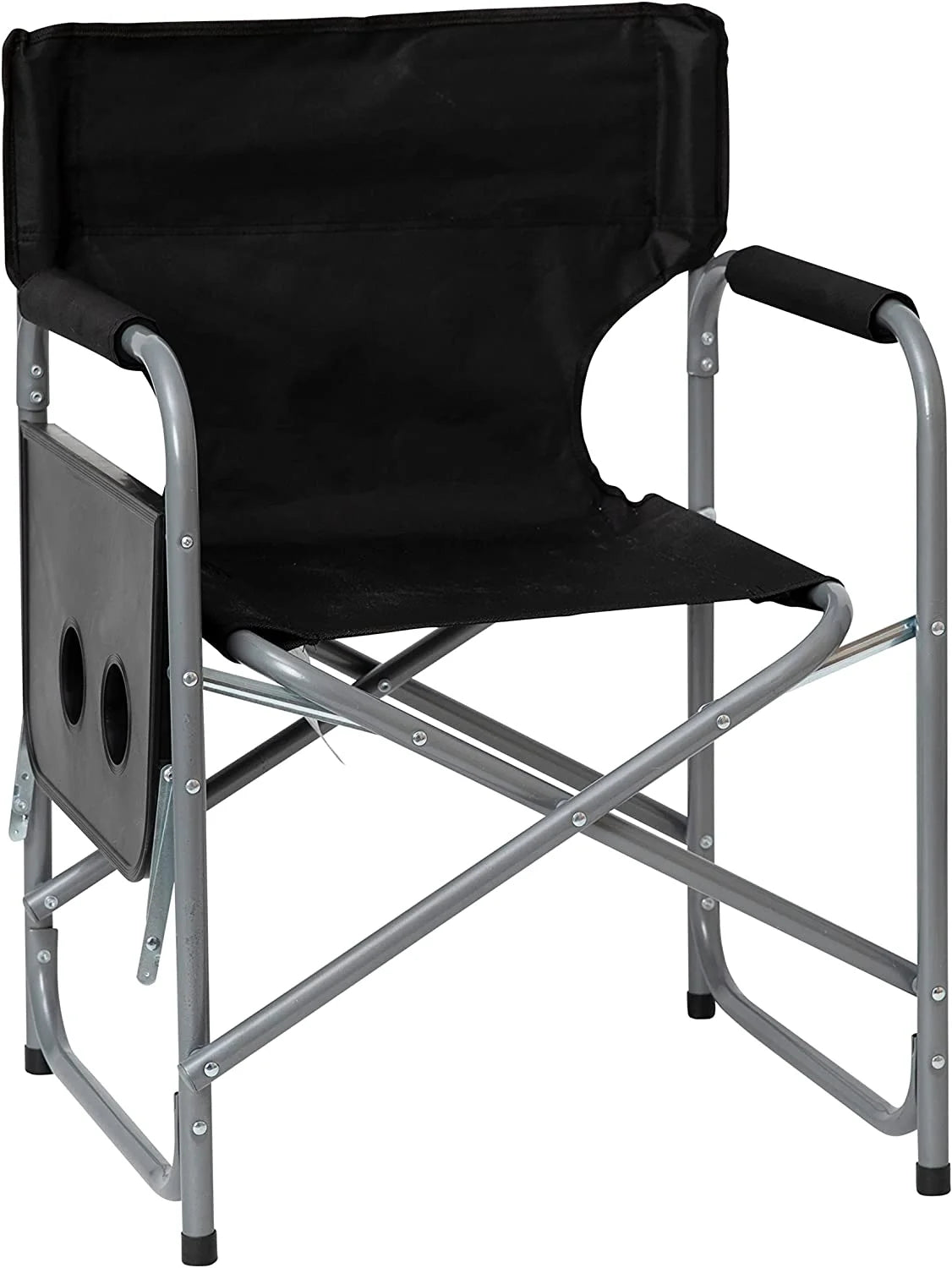 Black Folding Camping Chair with Side Table and Cup Holder X836826