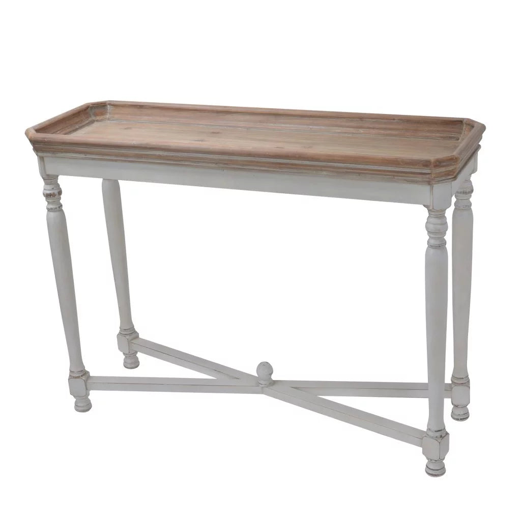 42" Brown and White Distressed Rectangular End Table F213