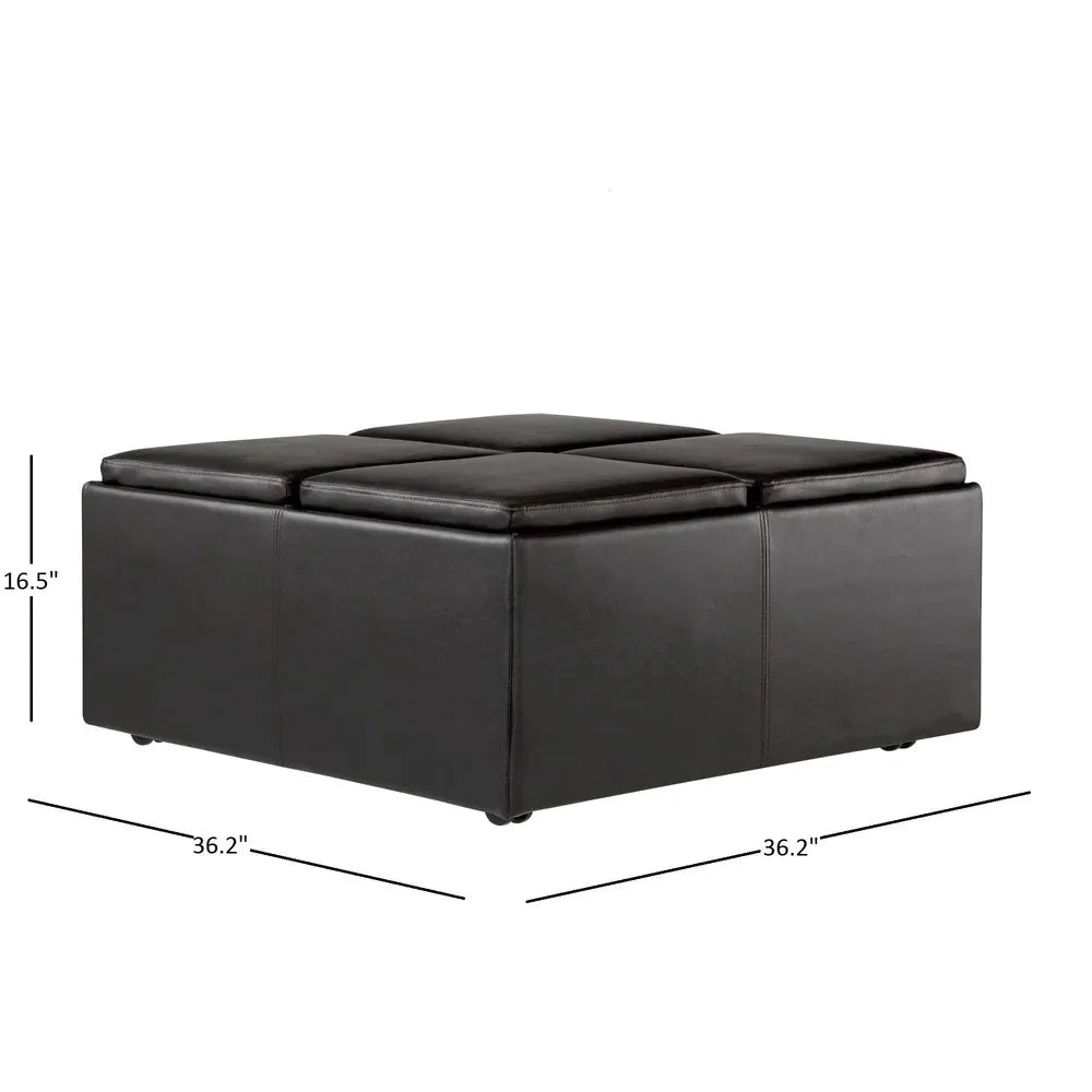 Dark Brown Faux Leather Storage Ottoman with 4 Trays P387459