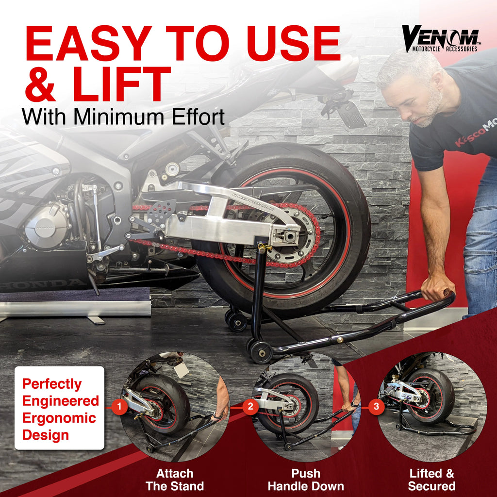 Universal Motorcycle Front Fork & Rear Paddle Combo Wheel Lift Stands B94993
