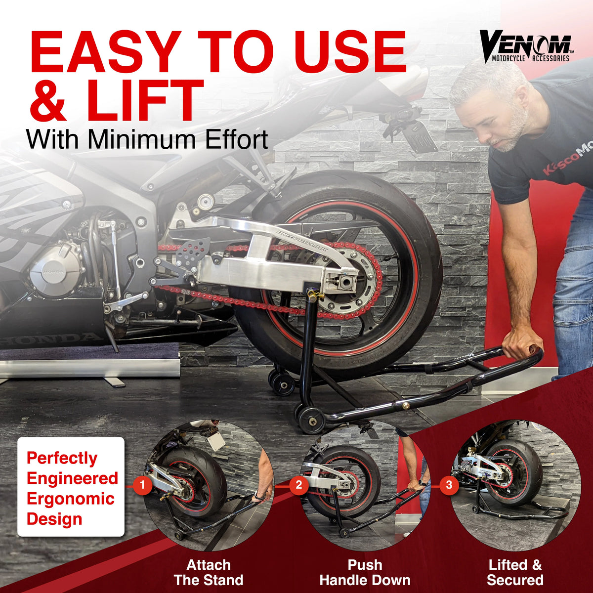 Universal Motorcycle Front Fork & Rear Paddle Combo Wheel Lift Stands B94993