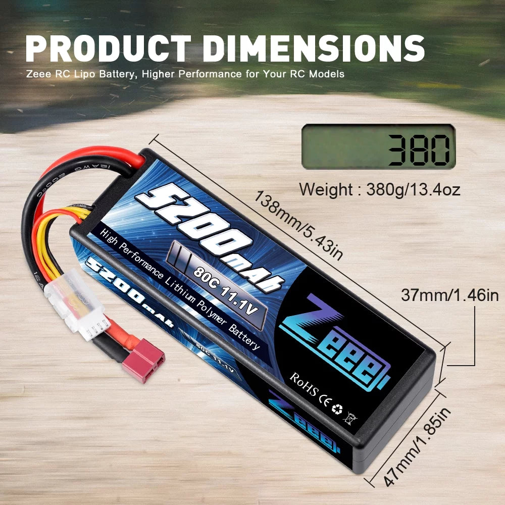 11.1V 80C 5200mAh 3S Lipo Battery with Deans Connector Hardcase (2 Packs) T9428