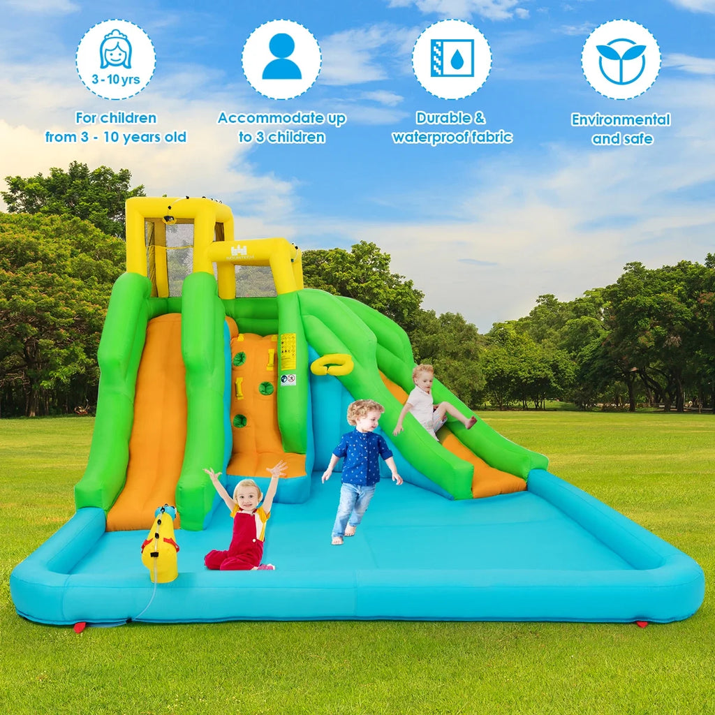 Inflatable Water Park Bounce House Two-Slide Bouncer with Climbing Wall and 550W Blower Y218
