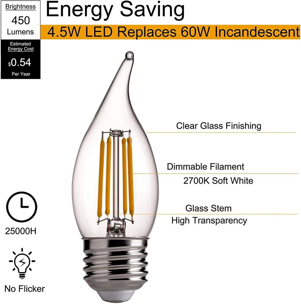 60W Equivalent Dimmable LED Chandelier Light Bulbs, 2700K Soft White, 12 Pack E40463