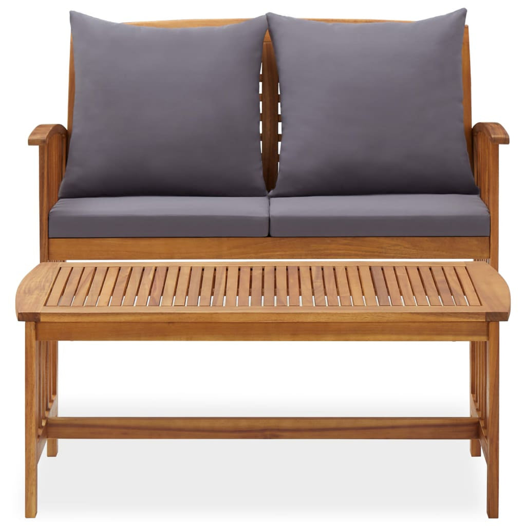 2 Piece Wooden Outdoor Conversation Set with Gray Cushion and Side Table T4775