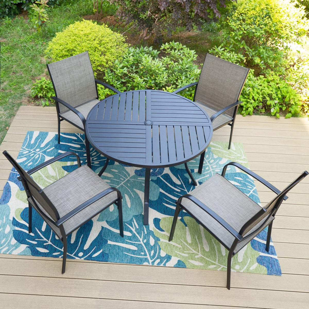 Set of 4 Outdoor Patio Dining Chairs Steel Textilene Black Brown C904