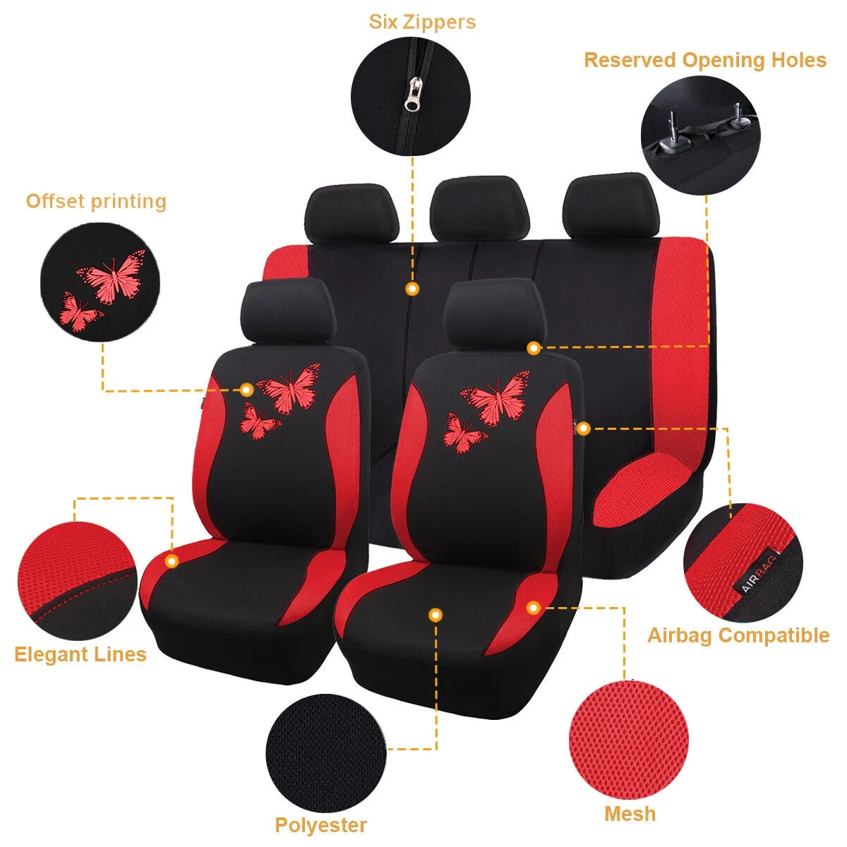 Butterfly Full Set Car Seat Cover Split Air Mesh A163795