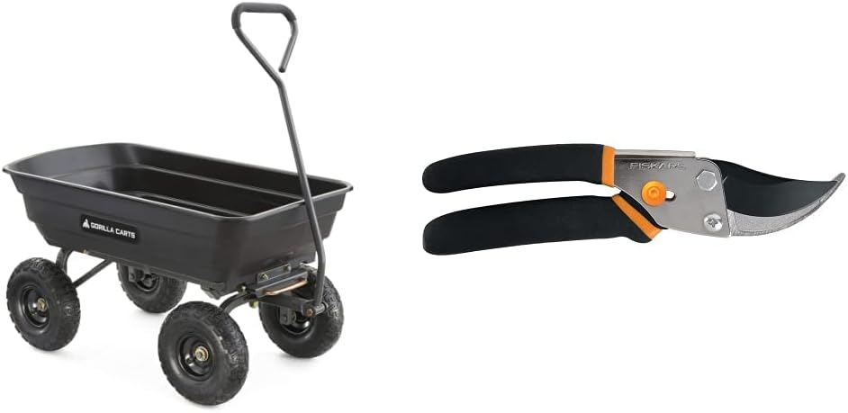 Green Poly Garden Dump Cart with Steel Frame and 10 Pneumatic Tires, 600-lbs. Capacity G832