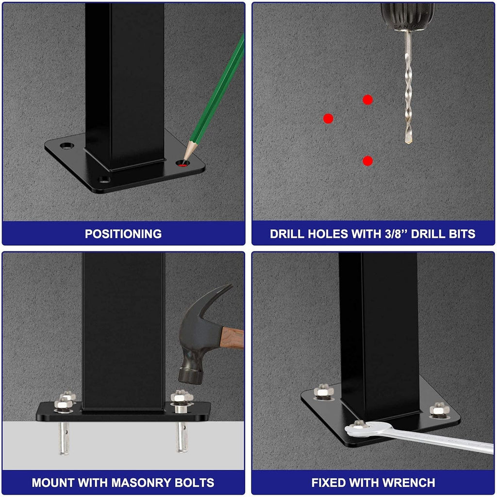 Black Metal Handrail Stair Railing Kit for 1 to 2 Step Q959