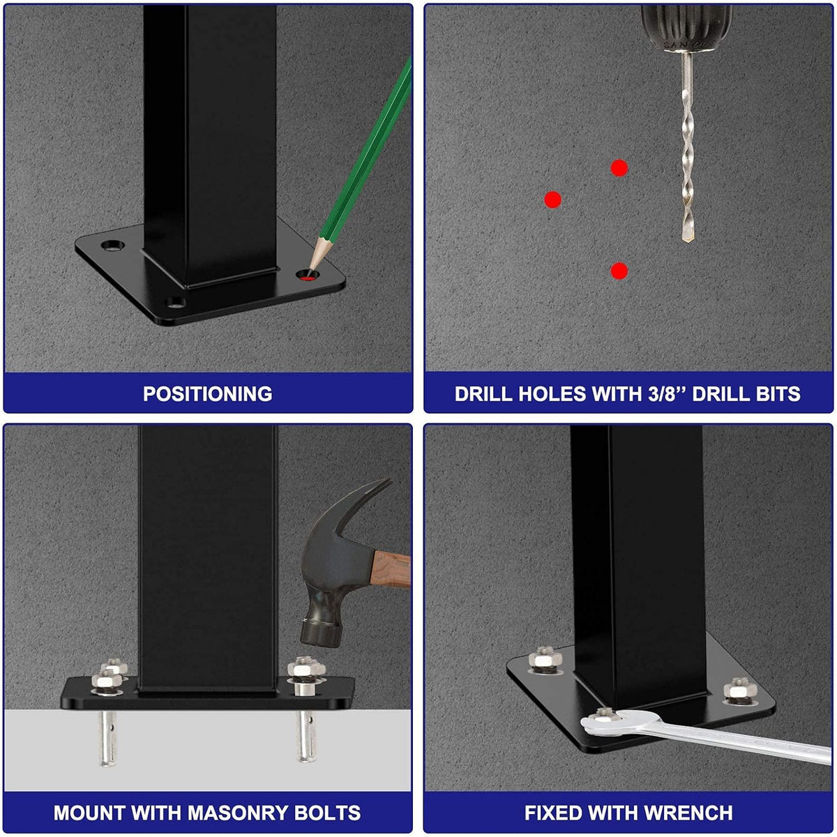 Black Metal Handrail Stair Railing Kit for 1 to 2 Step Q959