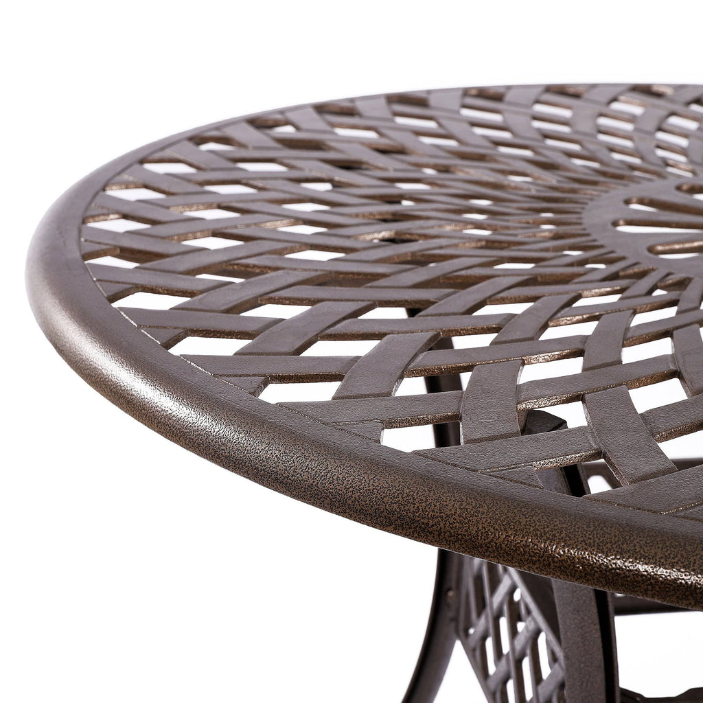 Cast Aluminum Outdoor Patio Dining Table with Lattice Weave Design in Bronze W1848