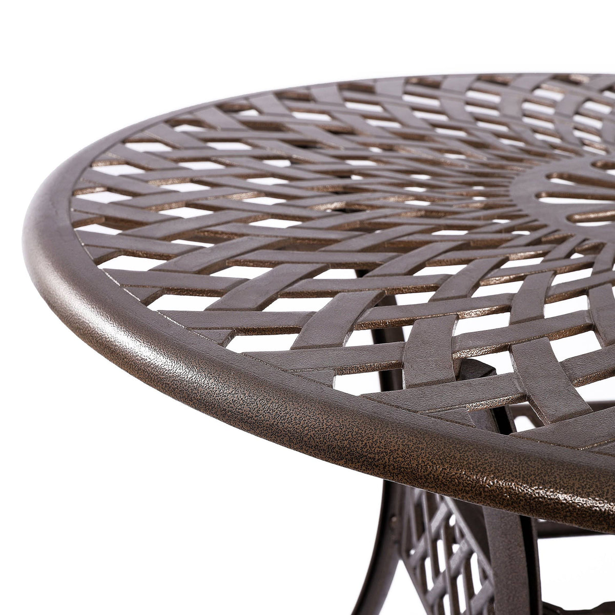 Cast Aluminum Outdoor Patio Dining Table with Lattice Weave Design in Bronze W1848