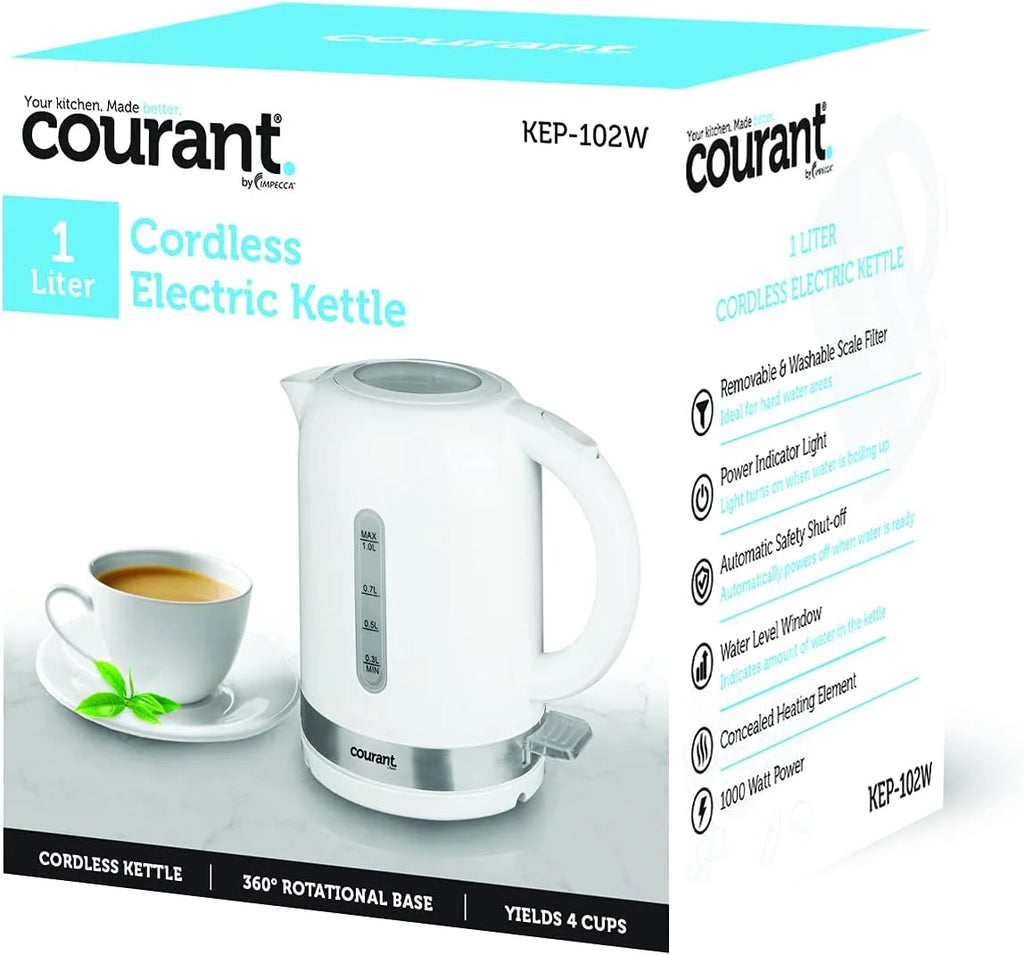 White Cordless Electric Kettle 1 Liter 1000W P76446