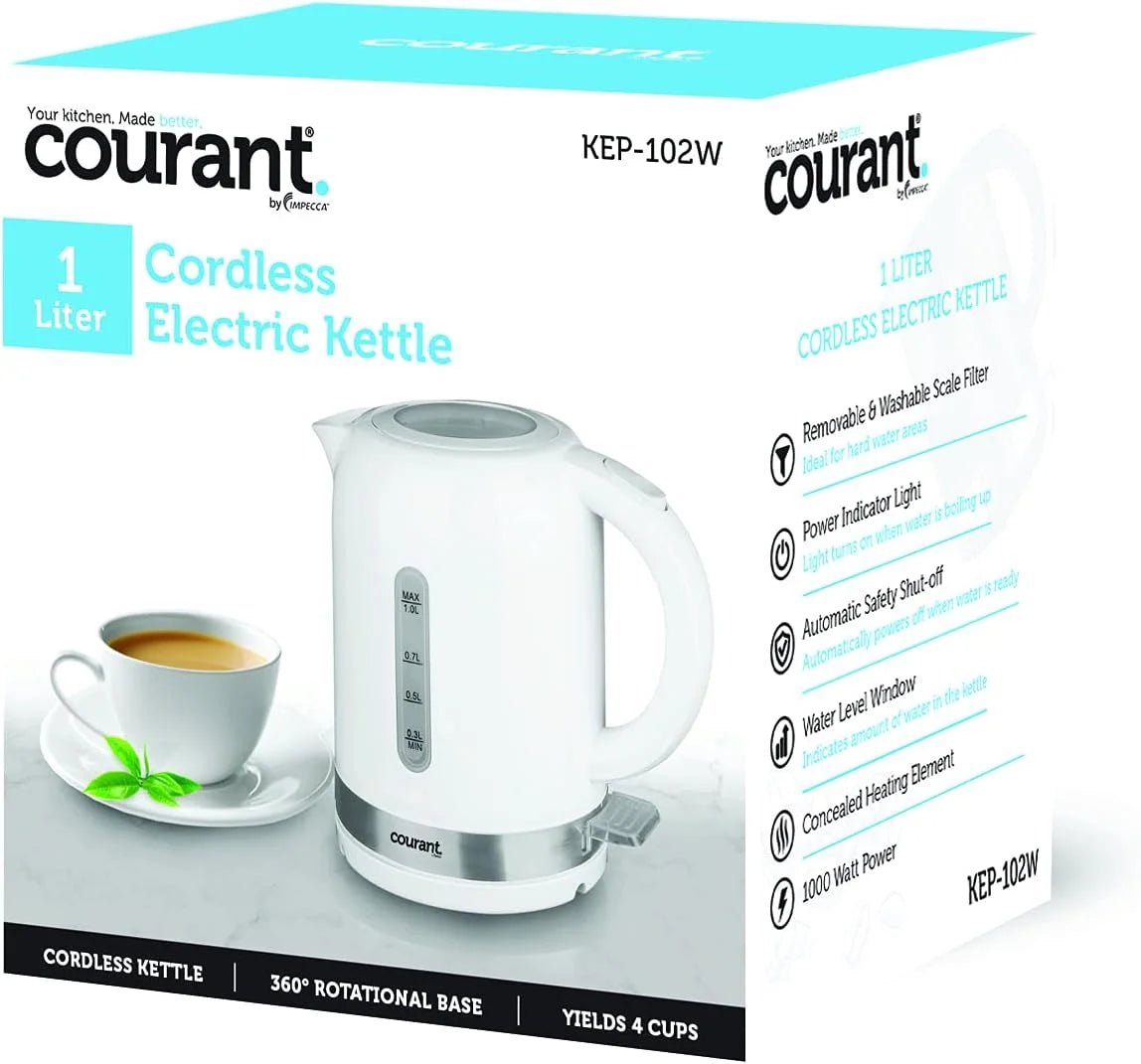 White Cordless Electric Kettle 1 Liter 1000W P76446