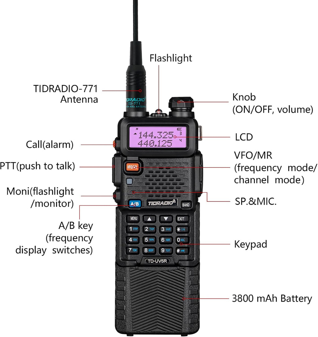 2 Pack Ham Radio Handheld Walkie Talkie with Rechargeable 3800mAh Extended Battery Antenna Earpiece and Programming Cable M223943