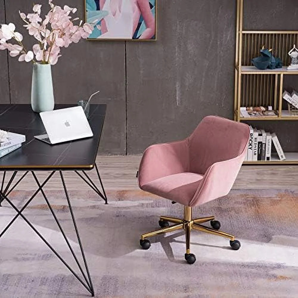 Velvet Yellow Adjustable Height Revolving Office Chair with Gold Metal Legs G714049