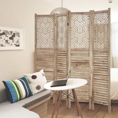 4 Panel 67 in Tall Wooden Room Divider S991491