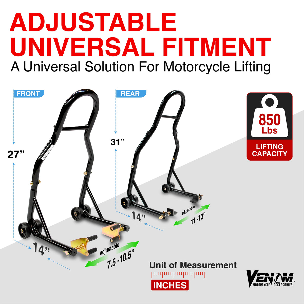 Universal Motorcycle Front Fork & Rear Paddle Combo Wheel Lift Stands B94993