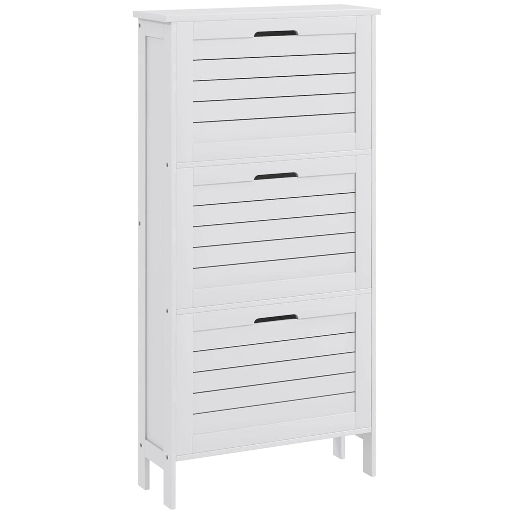 Narrow White Shoe Storage Cabinet with 3 Flip Drawers Z856
