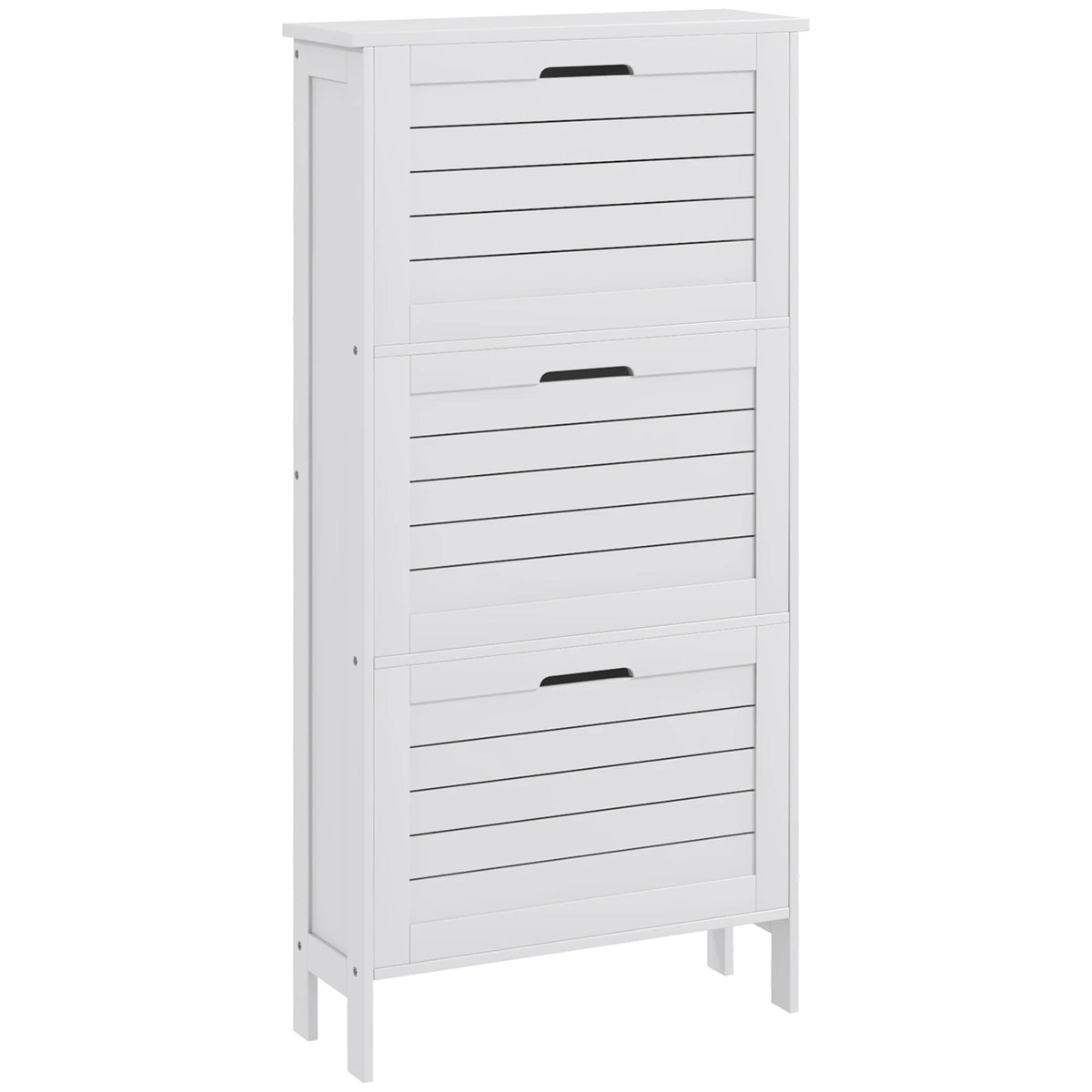 Narrow White Shoe Storage Cabinet with 3 Flip Drawers Z856