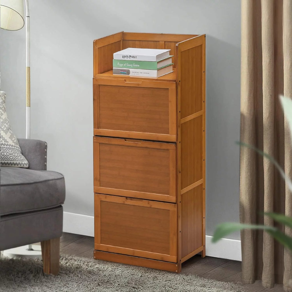 Brown 7 Tier Bamboo Shoe Storage Cabinet P762844