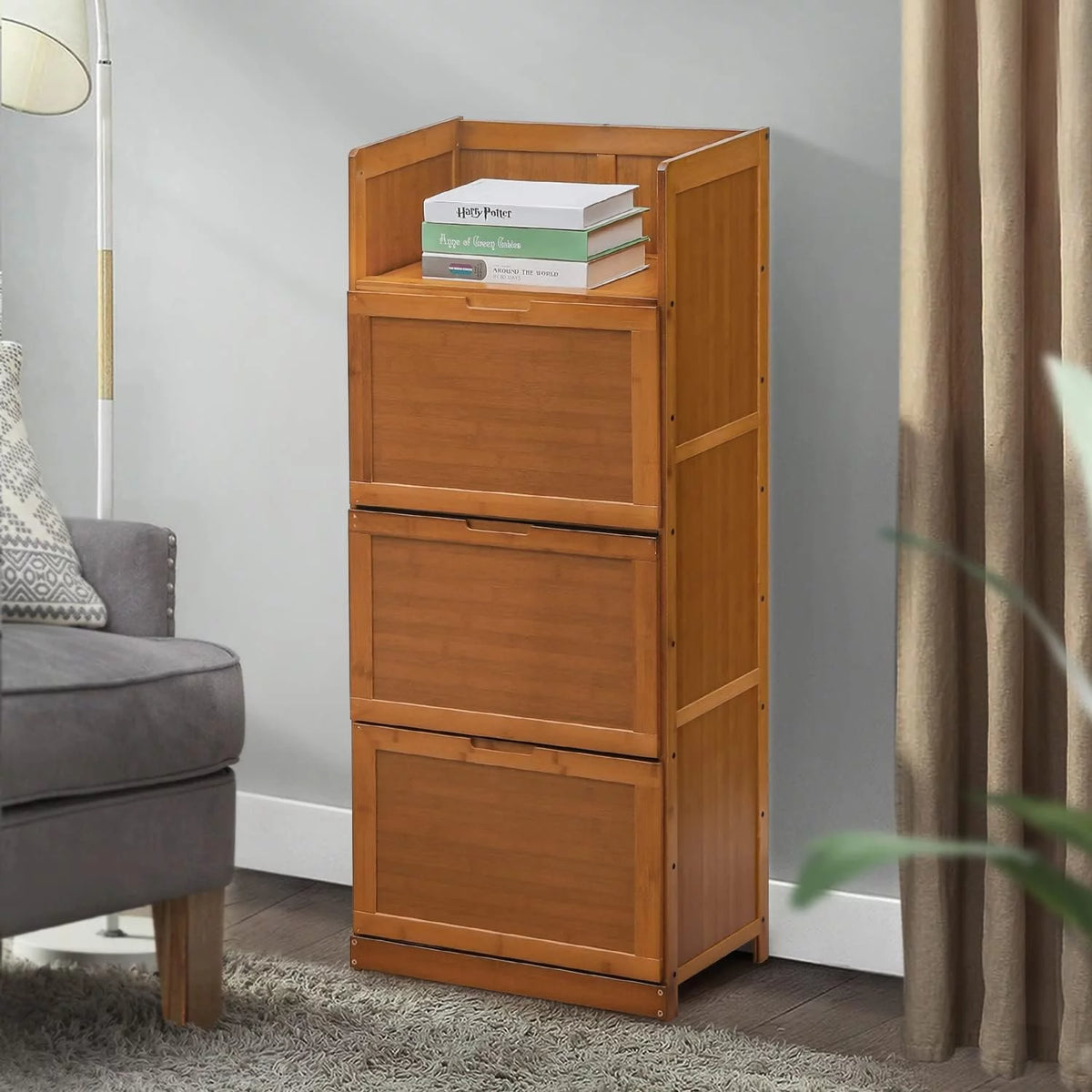 Brown 7 Tier Bamboo Shoe Storage Cabinet P762844