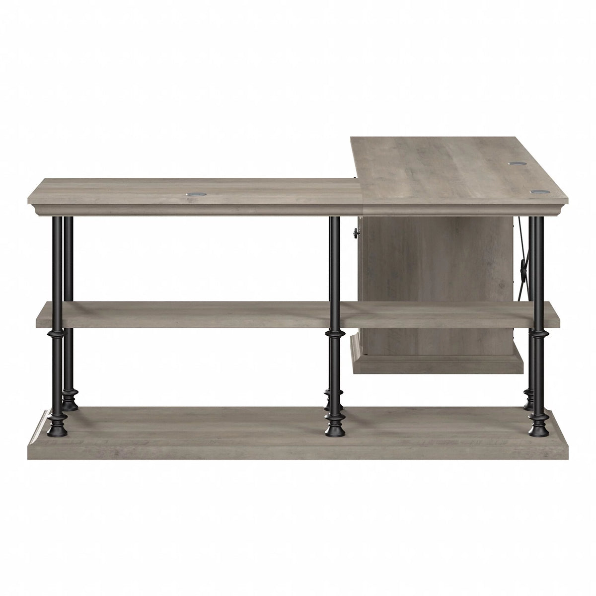 L Shaped Desk with Storage in Driftwood Gray N366