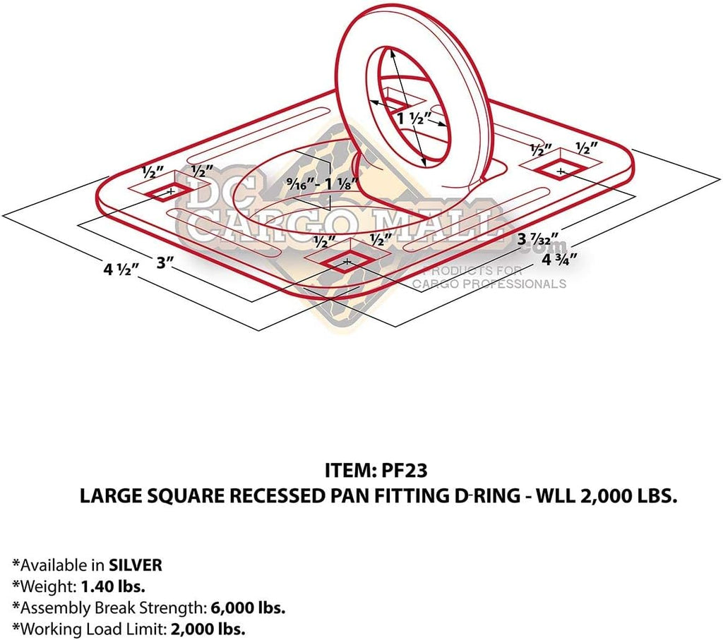Four Recessed Tie-Down D-Rings with Mounting Lock Plate and Bolting Hardware L45121