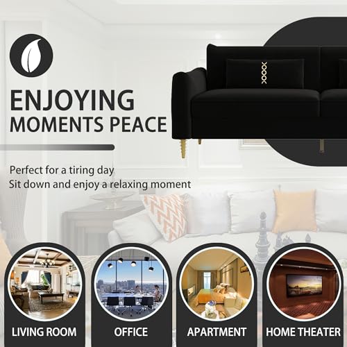 85 in 3-Seat Velvet Couch with Solid Wood Frame, 2 Pillows, Gold Legs F8456