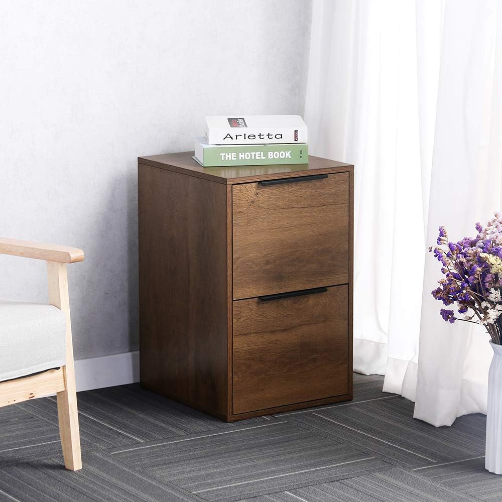 2 Drawers Wooden File Cabinet with Metal Frame D857107