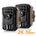 2 Pack 36MP 2K Night Vision Waterproof Trail Camera with 2.0" LCD T7601