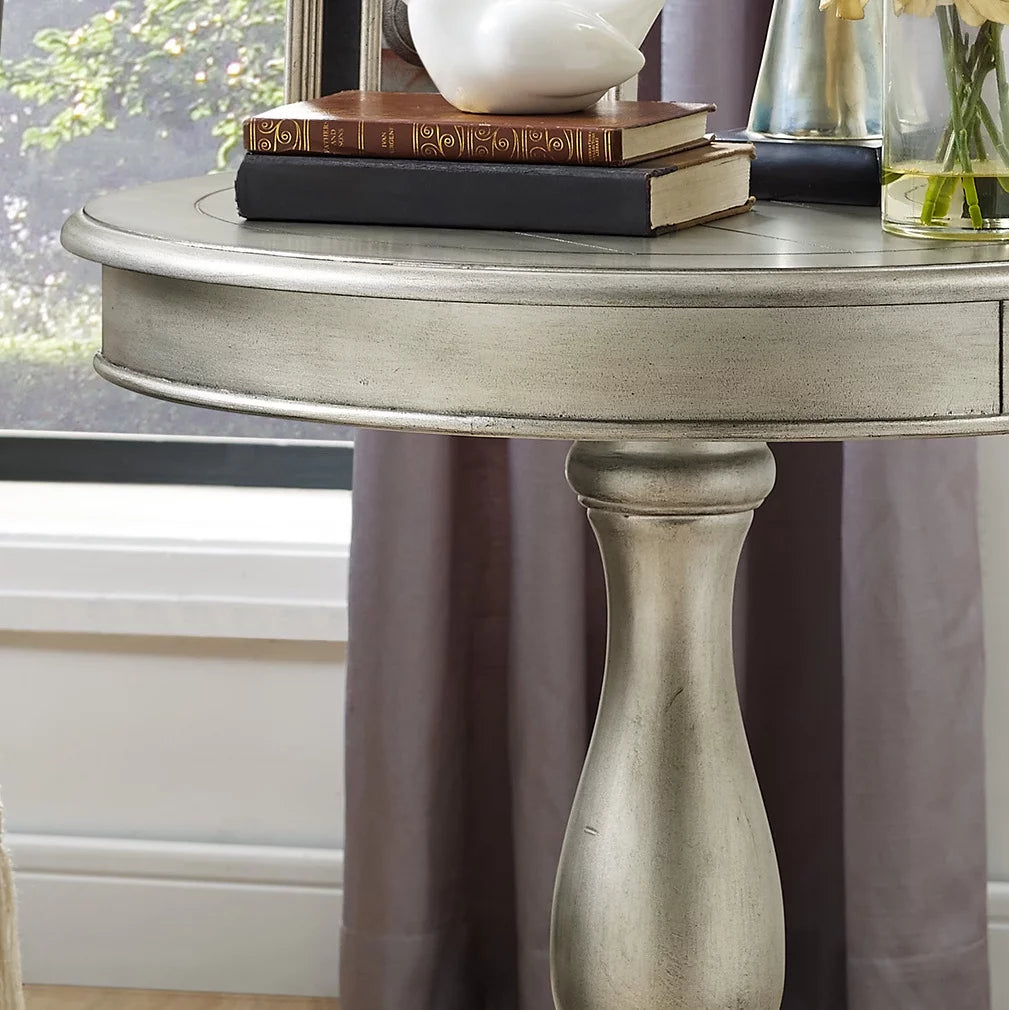Round Wood Pedestal End Table K89026