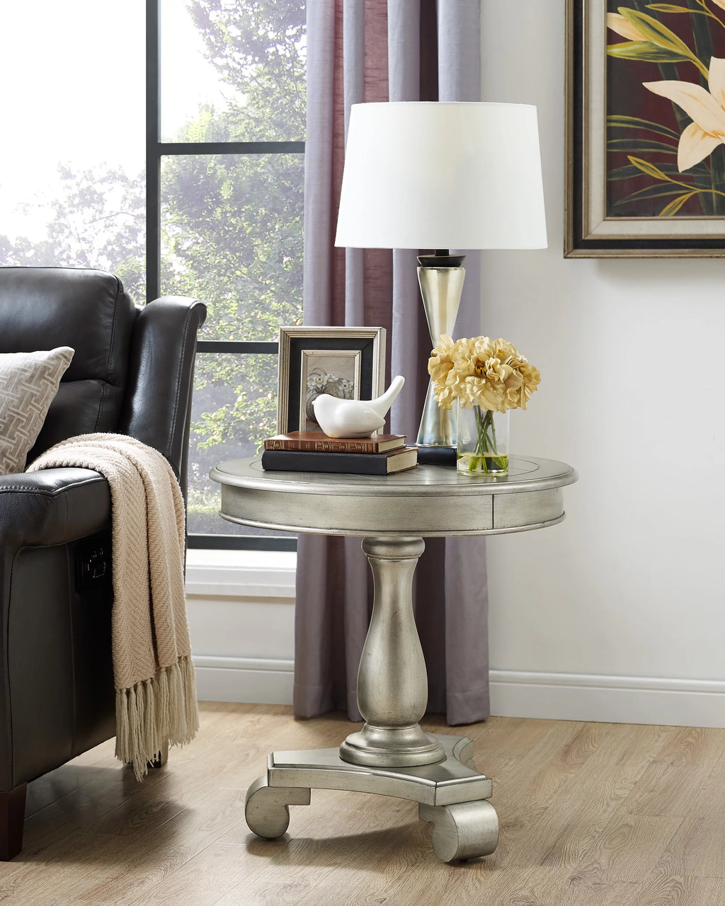 Round Wood Pedestal End Table K89026