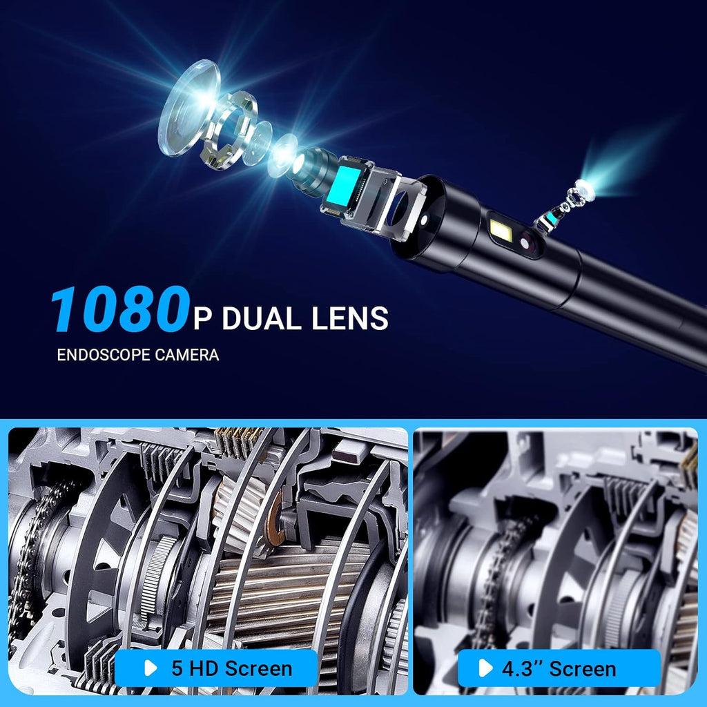 50FT Dual Lens Inspection Camera with 5 IPS Screen and 7 LED Lights E7059